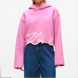 NWT Karl Lagerfeld Signature Hem Pullover Hoodie
